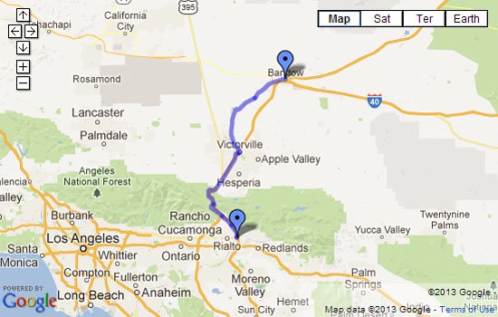 Route 66 Map - Barstow, CA to San Bernardino, CA