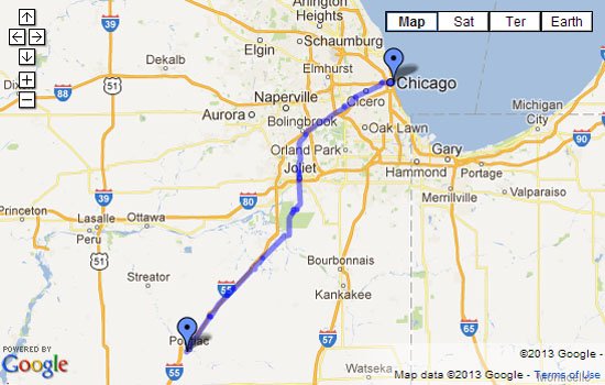 Route 66 Map - Chicago, IL to Pontiac, IL