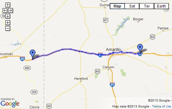 Route 66 Map - Amarillo, TX to Bard, NM