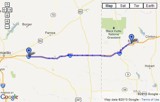 Route 66 Map - Elk City, OK to Amarillo, TX