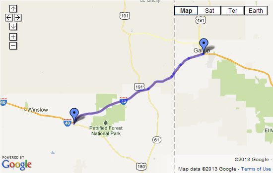 Route 66 Map - Gallup, NM to Holbrook, AZ