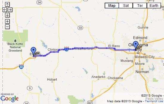 Route 66 Map - Oklahoma City, OK to Elk City, OK