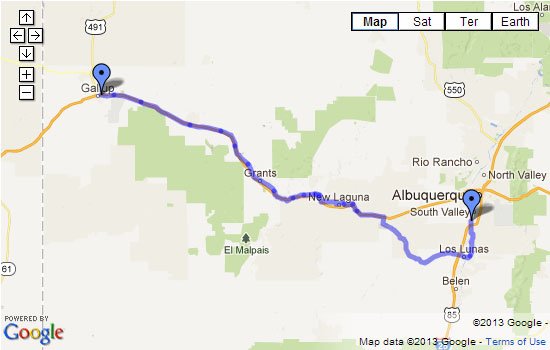 Route 66 Map - Los Padillas, NM to Gallup, NM