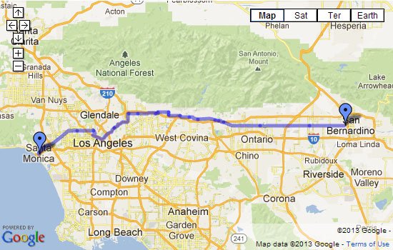 Route 66 Map - San Bernardino, CA to Santa Monica, CA