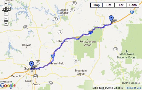 Route 66 Map - St James, MO to Springfield, MO