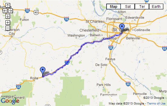 Route 66 Map - St Louis, MO to St James, MO