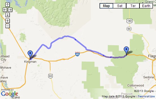 Route 66 Map - Williams, AZ to Kingman, AZ